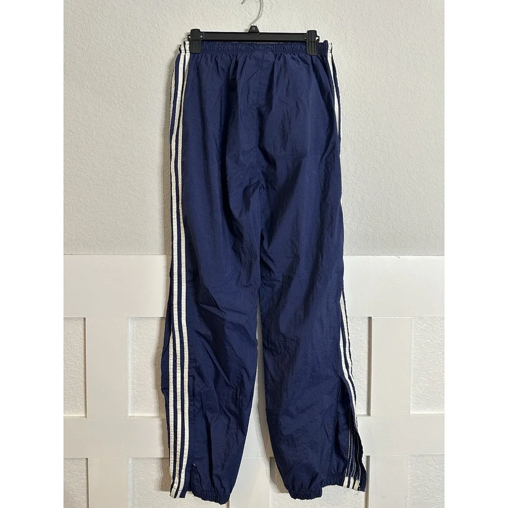 Vtg Y2K Adidas 3 Stripe Track Pants Mens M Baggy Fit Windbreaker Zip Ankle Navy